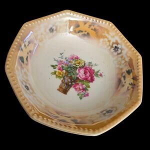 Vintage K&L Bavaria Floral Berry Bowls Set of 4 Octagon Tan Lusterware